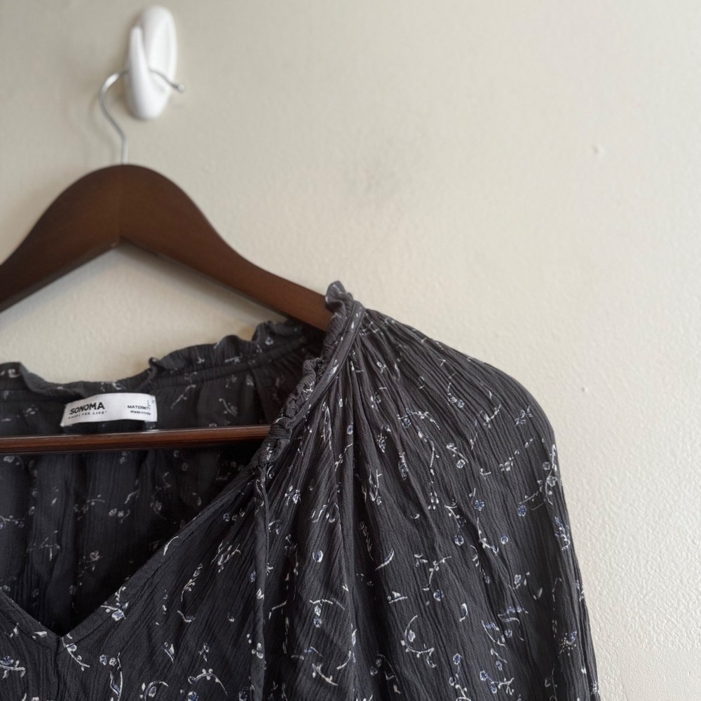 Sonoma Women's Sz L Maternity Grey Floral Blouse Cottagecore Peasant Fall Boho - Picture 2 of 5